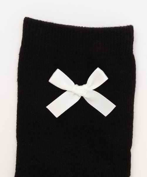 KP DECO（ケーピーデコ）の「リボン ハイソックス（ソックス/靴下・キッズ・ブラック/オフホワイト・16cm/18cm/20cm/22cm）」の5枚目の写真