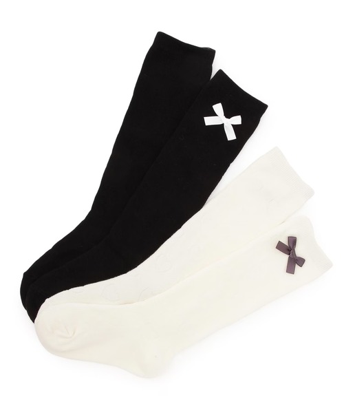 KP DECO（ケーピーデコ）の「リボン ハイソックス（ソックス/靴下・キッズ・ブラック/オフホワイト・16cm/18cm/20cm/22cm）」の3枚目の写真