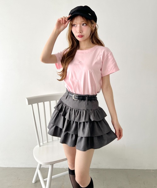 Loueme(ルエム)の「ハート刺繍コンパクトTee(Tシャツ/カットソー・レディース・イエロー/ホワイト/ピンク/ブラック/ライトブルー・FREE)」の19枚目の写真