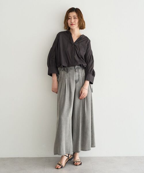 YECCA VECCA（イェッカヴェッカ）の「バイオ加工ヴィンテージデニムワイドパンツ（デニムパンツ・レディース・インディゴブルー/グレー・FREE）」の6枚目の写真