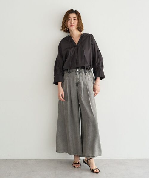 YECCA VECCA（イェッカヴェッカ）の「バイオ加工ヴィンテージデニムワイドパンツ（デニムパンツ・レディース・インディゴブルー/グレー・FREE）」の7枚目の写真