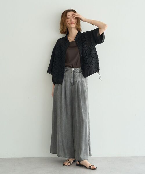 YECCA VECCA（イェッカヴェッカ）の「バイオ加工ヴィンテージデニムワイドパンツ（デニムパンツ・レディース・インディゴブルー/グレー・FREE）」の11枚目の写真