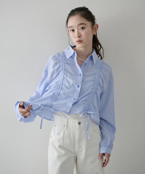 P.V.T(ピーブイティー)の「フロントドロストシャツ(シャツ/ブラウス・レディース・サックスブルー系/PINK/Navy・M)」の2枚目の写真