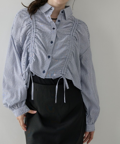 P.V.T(ピーブイティー)の「フロントドロストシャツ(シャツ/ブラウス・レディース・サックスブルー系/PINK/Navy・M)」の1枚目の写真