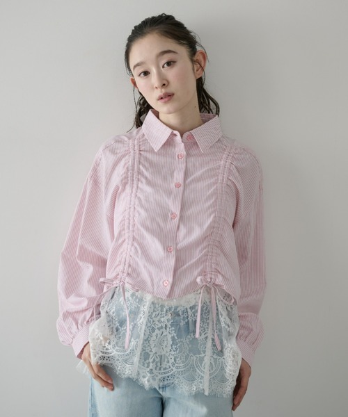 P.V.T(ピーブイティー)の「フロントドロストシャツ(シャツ/ブラウス・レディース・サックスブルー系/PINK/Navy・M)」の3枚目の写真