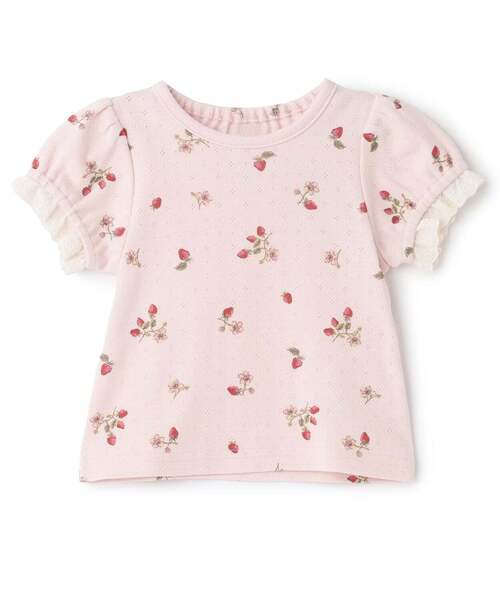 petit main(プティマイン)の「【プティプラ/ベビーサイズ】袖フリル半袖Tシャツ(その他ベビーウェア・キッズ・クリーム/ピンク/オフホワイト・80cm/70cm)」の1枚目の写真