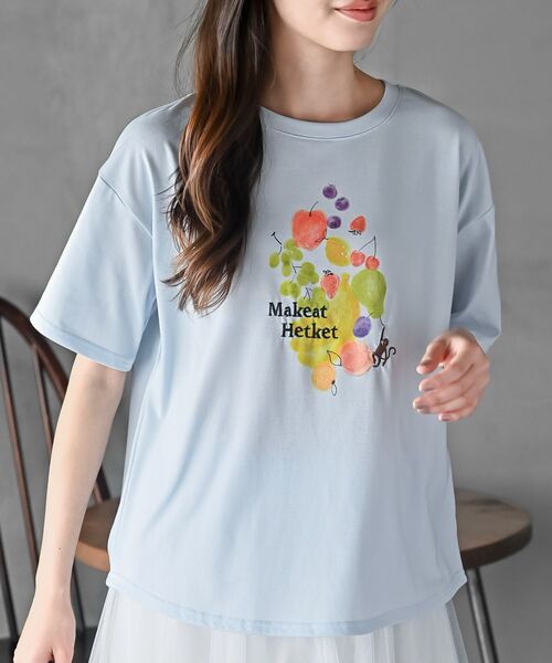 rps(アールピーエス)の「FeelCoolフルーツTシャツ(Tシャツ/カットソー・レディース・アイボリー/サックスブルー/ピンク・フリー)」の2枚目の写真