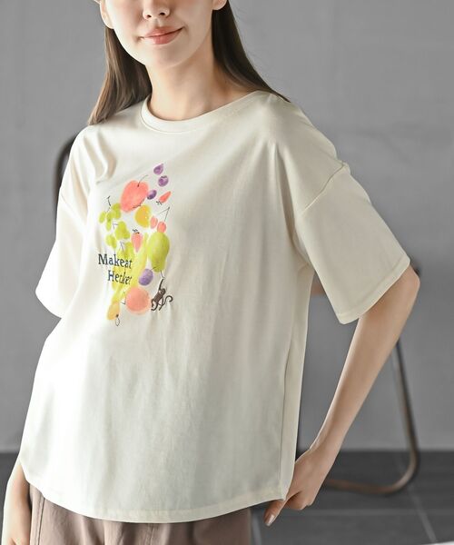 rps(アールピーエス)の「FeelCoolフルーツTシャツ(Tシャツ/カットソー・レディース・アイボリー/サックスブルー/ピンク・フリー)」の1枚目の写真