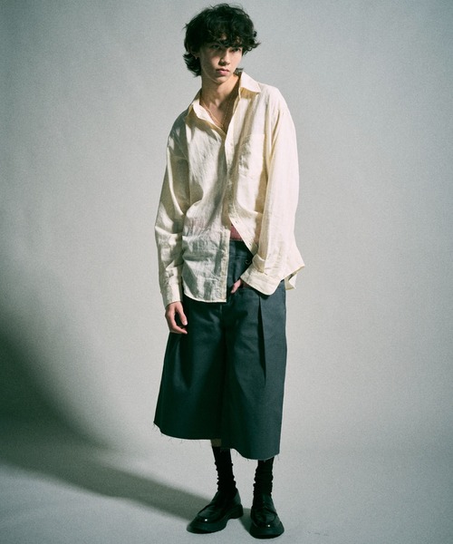 CAMPHOR WOOD(カンファーウッド)の「【 Dickies × CAMPHORWOOD 】LAYERED BOXER CUT-OFF WIDE CHINO SHORTS / 【 Dickies コラボレーション 】ボクサーレイヤードカットオフワイドチノショーツ(チノパンツ・メンズ・グレー/ブラック系・SMALL/MEDIUM/LARGE)」の7枚目の写真