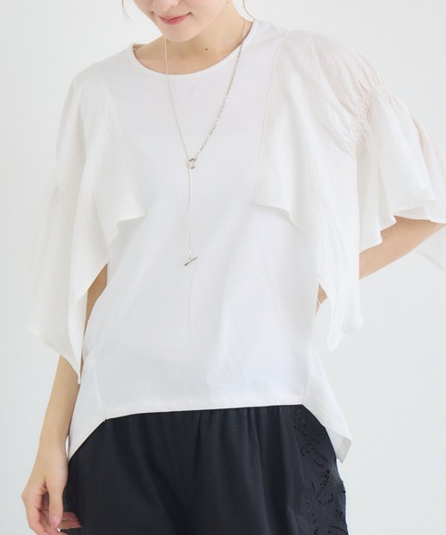 KATHARINE ROSS(キャサリンロス)の「【抗菌・防油・防汚・防水】フレアスリーブ 半袖Tシャツ(Tシャツ/カットソー・レディース・ホワイト/ブラック・FREE)」の19枚目の写真