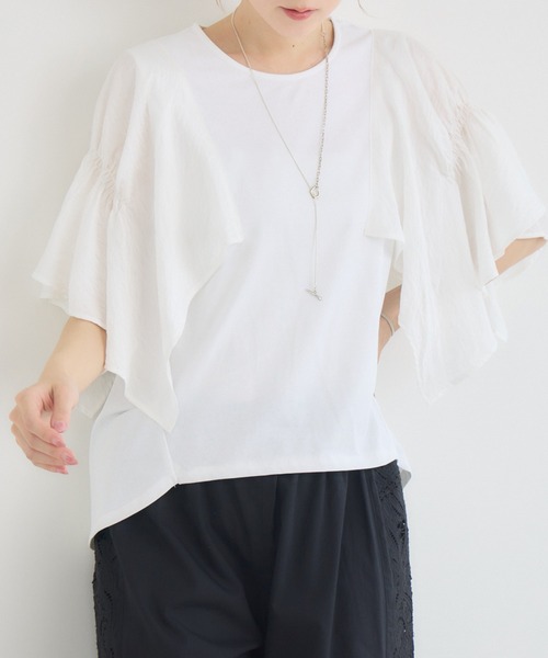 KATHARINE ROSS(キャサリンロス)の「【抗菌・防油・防汚・防水】フレアスリーブ 半袖Tシャツ(Tシャツ/カットソー・レディース・ホワイト/ブラック・FREE)」の18枚目の写真