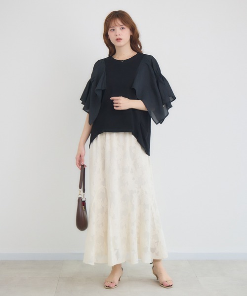 KATHARINE ROSS(キャサリンロス)の「【抗菌・防油・防汚・防水】フレアスリーブ 半袖Tシャツ(Tシャツ/カットソー・レディース・ホワイト/ブラック・FREE)」の9枚目の写真