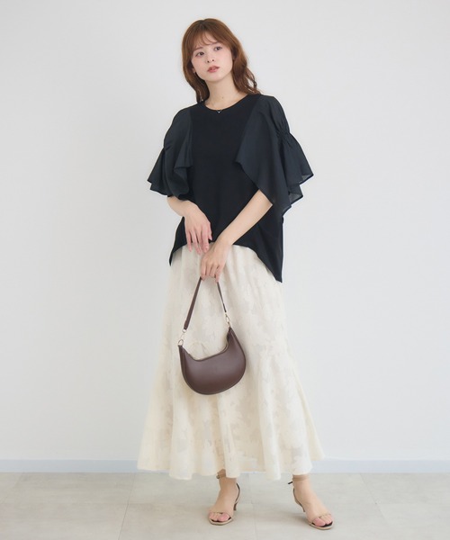 KATHARINE ROSS(キャサリンロス)の「【抗菌・防油・防汚・防水】フレアスリーブ 半袖Tシャツ(Tシャツ/カットソー・レディース・ホワイト/ブラック・FREE)」の10枚目の写真
