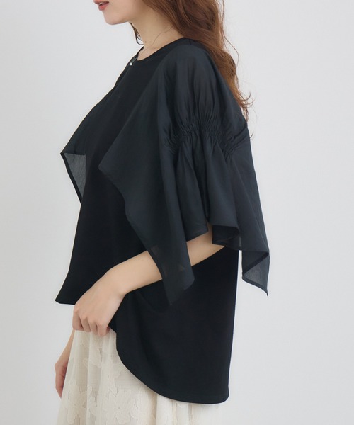 KATHARINE ROSS(キャサリンロス)の「【抗菌・防油・防汚・防水】フレアスリーブ 半袖Tシャツ(Tシャツ/カットソー・レディース・ホワイト/ブラック・FREE)」の7枚目の写真