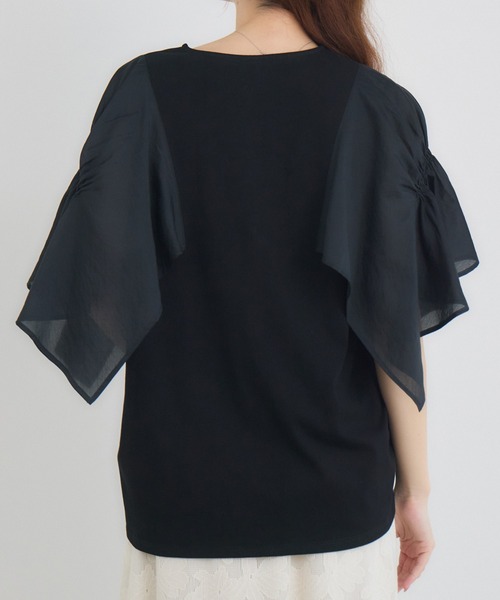 KATHARINE ROSS(キャサリンロス)の「【抗菌・防油・防汚・防水】フレアスリーブ 半袖Tシャツ(Tシャツ/カットソー・レディース・ホワイト/ブラック・FREE)」の8枚目の写真