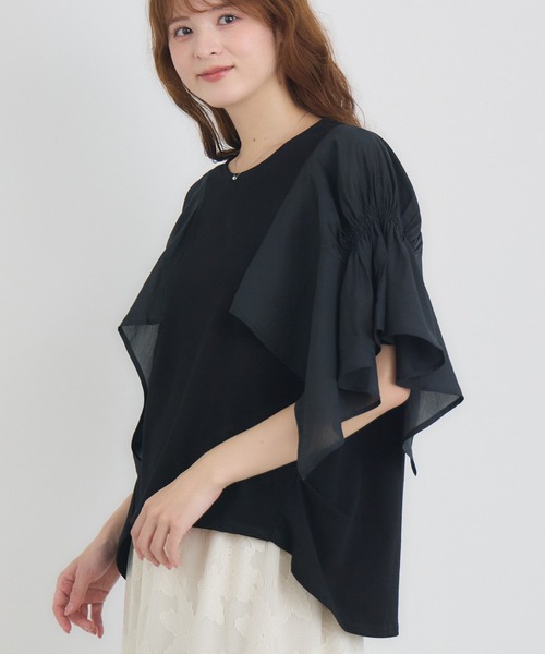 KATHARINE ROSS(キャサリンロス)の「【抗菌・防油・防汚・防水】フレアスリーブ 半袖Tシャツ(Tシャツ/カットソー・レディース・ホワイト/ブラック・FREE)」の7枚目の写真
