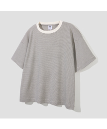AGOD（エージーオーディー）の「ベックインシジョンストライプハーフTシャツ[アイボリー]（Tシャツ/カットソー）」