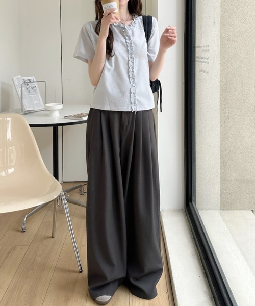 Ada.(エイダ)の「立体ドット柄 フリル前立て クルーネック 半袖 カットソー(Tシャツ/カットソー・レディース・ピンク/ブルー/アイボリー/ブラック・FREE)」の19枚目の写真
