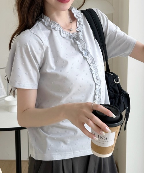 Ada.(エイダ)の「立体ドット柄 フリル前立て クルーネック 半袖 カットソー(Tシャツ/カットソー・レディース・ピンク/ブルー/アイボリー/ブラック・FREE)」の16枚目の写真