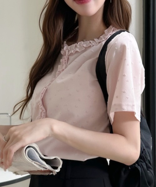 Ada.(エイダ)の「立体ドット柄 フリル前立て クルーネック 半袖 カットソー(Tシャツ/カットソー・レディース・ピンク/ブルー/アイボリー/ブラック・FREE)」の22枚目の写真