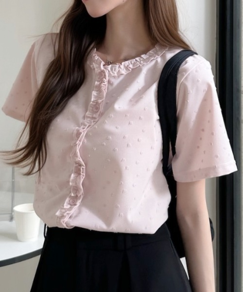 Ada.(エイダ)の「立体ドット柄 フリル前立て クルーネック 半袖 カットソー(Tシャツ/カットソー・レディース・ピンク/ブルー/アイボリー/ブラック・FREE)」の21枚目の写真