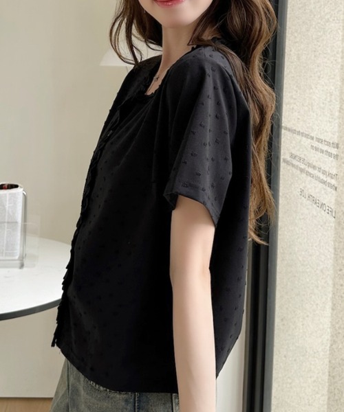 Ada.(エイダ)の「立体ドット柄 フリル前立て クルーネック 半袖 カットソー(Tシャツ/カットソー・レディース・ピンク/ブルー/アイボリー/ブラック・FREE)」の11枚目の写真