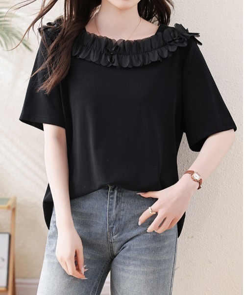 LUCPY(ラクピー)の「フリルオフショルダートップス(その他トップス・レディース・ブラック・XXX-LARGE/XX-LARGE/X-LARGE/LARGE)」の3枚目の写真