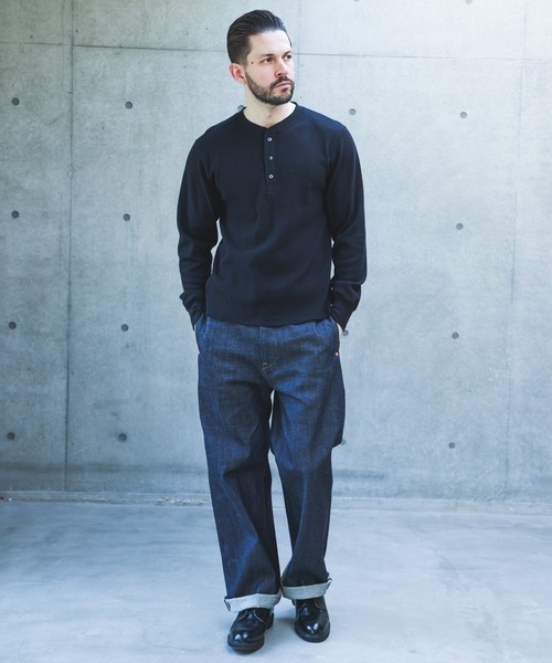 MR.OLIVE(ミスターオリーブ)の「JAPAN HERITAGE HONEYCOMB / HENLEY NECK JERSEY /M263122(Tシャツ/カットソー・メンズ・ナチュラル/ブラック・LARGE/MEDIUM)」の3枚目の写真