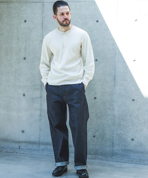 MR.OLIVE(ミスターオリーブ)の「JAPAN HERITAGE HONEYCOMB / HENLEY NECK JERSEY /M263122(Tシャツ/カットソー・メンズ・ナチュラル/ブラック・LARGE/MEDIUM)」の5枚目の写真