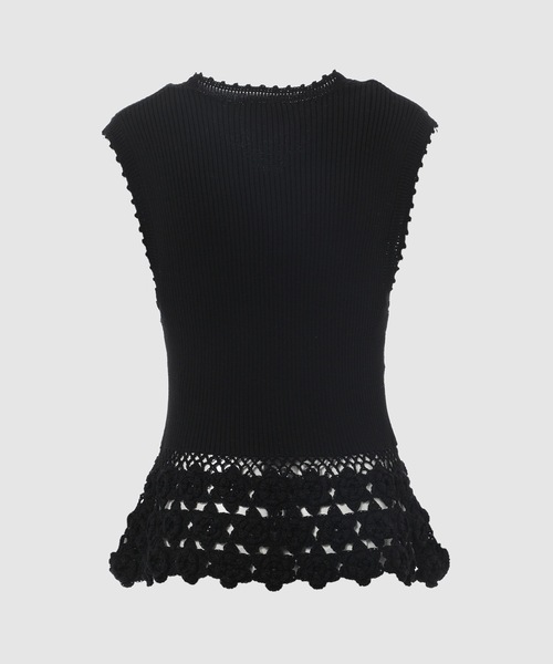 GANNI(ガニー)の「Fine Cotton Rib Crochet Vest(ベスト・レディース・ブラック・S/M)」の2枚目の写真