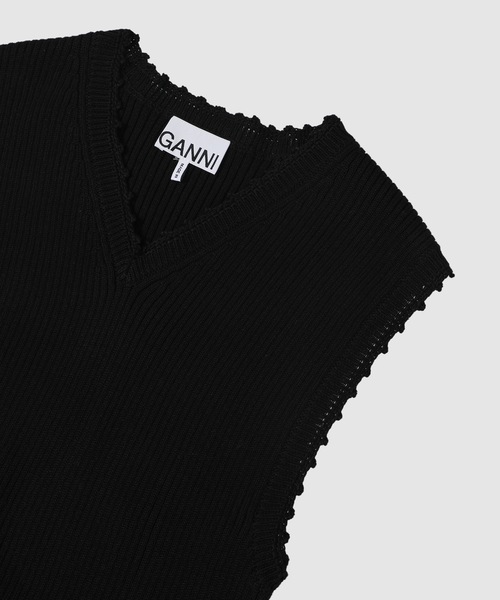 GANNI(ガニー)の「Fine Cotton Rib Crochet Vest(ベスト・レディース・ブラック・S/M)」の3枚目の写真