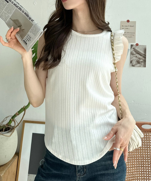 Ada.(エイダ)の「フリル ショルダー リブ タンクトップ(タンクトップ・レディース・アイボリー/チャコール/ブラック・FREE)」の18枚目の写真