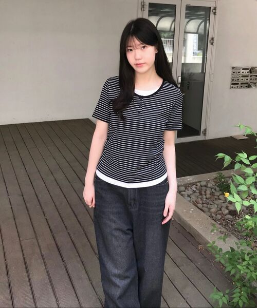 CHASECULT（チェイスカルト）の「レディースストライプレイヤード半袖Tシャツ-FBRG5874D0R（Tシャツ/カットソー・レディース・バーガンディー・85/90）」の6枚目の写真