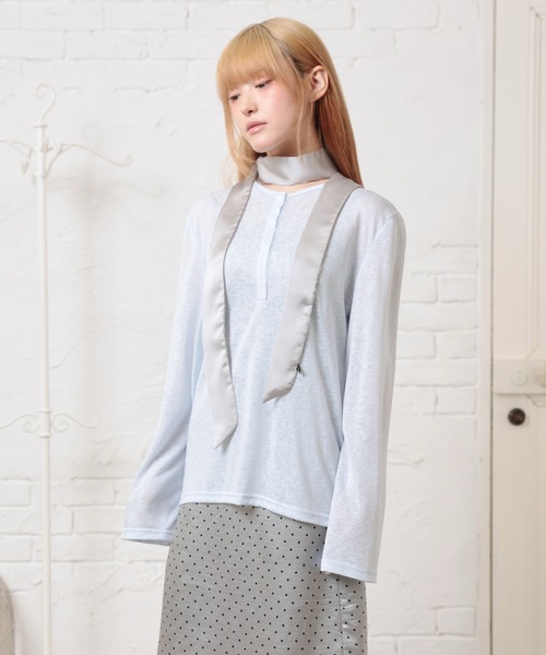 LiLIN(リリン)の「ソリッドカラー ヘンリーネック スムース 長袖 カットソー(Tシャツ/カットソー・レディース・イエロー/ブラック/ブルー/ホワイト・FREE)」の14枚目の写真
