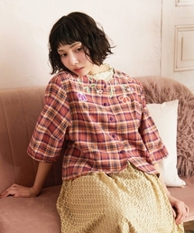 Dulcinea チェックフラワースカラップ刺繍ブラウス