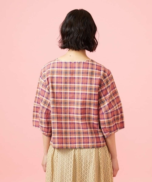 Jocomomola(ホコモモラ)の「Dulcinea チェックフラワースカラップ刺繍ブラウス(シャツ/ブラウス・レディース・グリーン/オレンジ・40)」の17枚目の写真