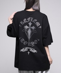 REFLEM（レフレム）の「『REFLEM/レフレム』クロスラインストーンTシャツ/ハーフスリーブカットソー（Tシャツ/カットソー）」