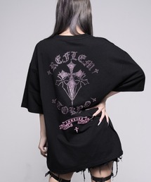 REFLEM（レフレム）の「『REFLEM/レフレム』クロスラインストーンTシャツ/ハーフスリーブカットソー（Tシャツ/カットソー）」