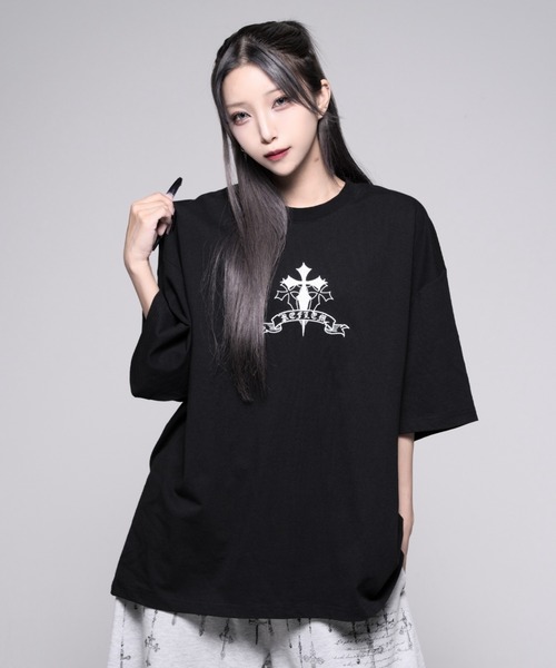 REFLEM/レフレム』クロスラインストーンTシャツ/ハーフスリーブ