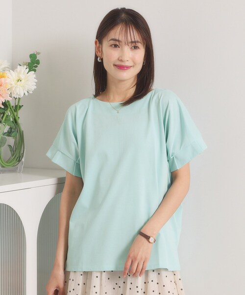 ITS'DEMO(イッツデモ)の「【汗染み防止/冷感/UV】袖口タックトップス(Tシャツ/カットソー・レディース・オフホワイト/ブラック/ピンク/グリーン系・00)」の1枚目の写真