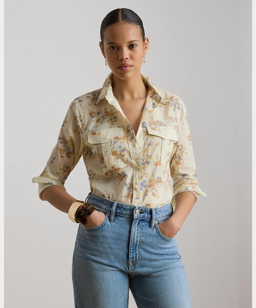 LAUREN RALPH LAUREN(ローレン ラルフ ローレン)の「クラシック フィット フローラル コットン ボイル シャツ(シャツ/ブラウス・レディース・ホワイト・XS/M/S)」の1枚目の写真