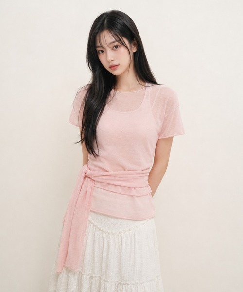GENERAL IDEA(ジェネラルアイデア)の「【GENERAL IDEA】 シースルーレイヤードニットセット / SEE THROUGH HALTER NECK LAYERED KNIT SET(Tシャツ/カットソー・レディース・ブラック/アイボリー/ピンク・S/L/M)」の1枚目の写真