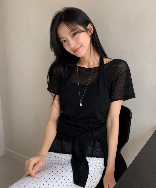 GENERAL IDEA(ジェネラルアイデア)の「【GENERAL IDEA】 シースルーレイヤードニットセット / SEE THROUGH HALTER NECK LAYERED KNIT SET(Tシャツ/カットソー・レディース・ブラック/アイボリー/ピンク・S/L/M)」の3枚目の写真