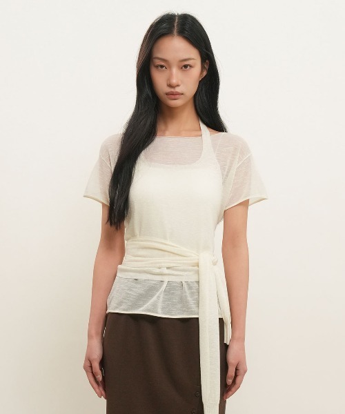 GENERAL IDEA(ジェネラルアイデア)の「【GENERAL IDEA】 シースルーレイヤードニットセット / SEE THROUGH HALTER NECK LAYERED KNIT SET(Tシャツ/カットソー・レディース・ブラック/アイボリー/ピンク・S/L/M)」の4枚目の写真
