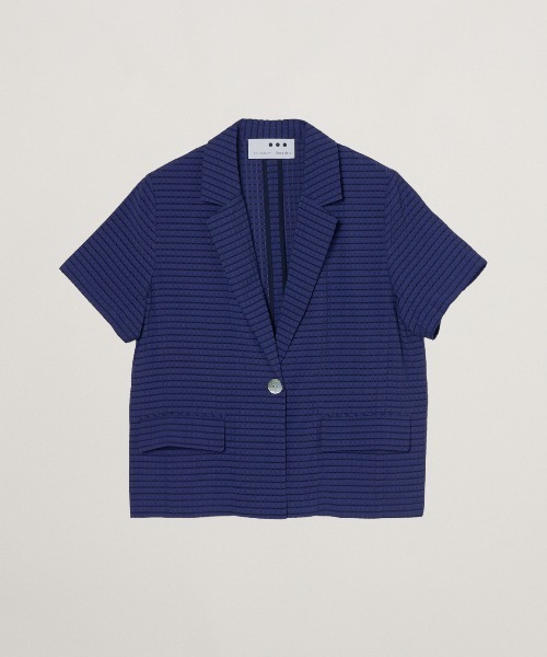 three dots（スリードッツ）の「ヴェールプレイド ショートスリーブジャケット（テーラードジャケット・レディース・ブラック/オフホワイト/ブルー・SMALL）」の4枚目の写真