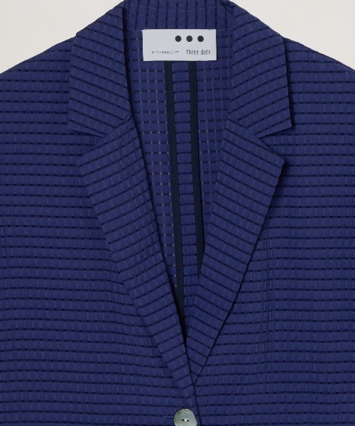 three dots（スリードッツ）の「ヴェールプレイド ショートスリーブジャケット（テーラードジャケット・レディース・ブラック/オフホワイト/ブルー・SMALL）」の6枚目の写真