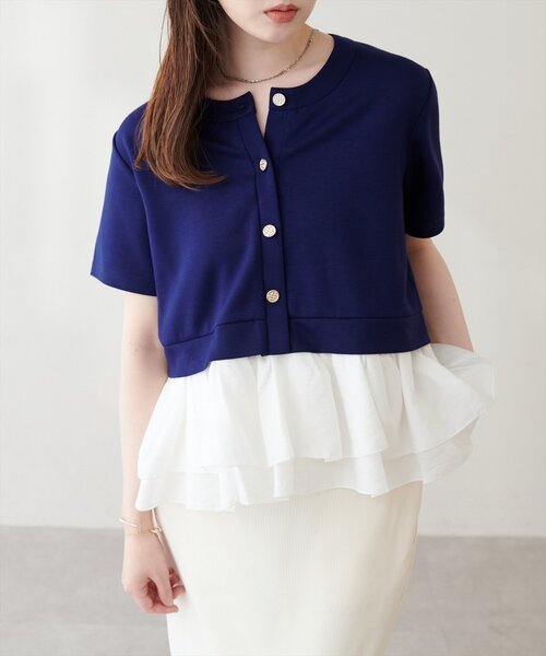 natural couture(ナチュラルクチュール)の「ソフトダンボールドッキングペプラムTOPS(Tシャツ/カットソー・レディース・オフホワイト/ブラウン/ブラック/ネイビー・FREE)」の1枚目の写真