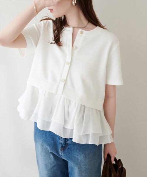 natural couture(ナチュラルクチュール)の「ソフトダンボールドッキングペプラムTOPS(Tシャツ/カットソー・レディース・オフホワイト/ブラウン/ブラック/ネイビー・FREE)」の6枚目の写真
