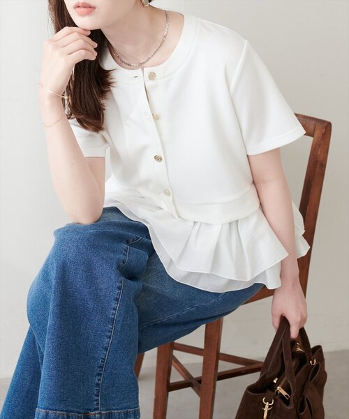 natural couture(ナチュラルクチュール)の「ソフトダンボールドッキングペプラムTOPS(Tシャツ/カットソー・レディース・オフホワイト/ブラウン/ブラック/ネイビー・FREE)」の7枚目の写真