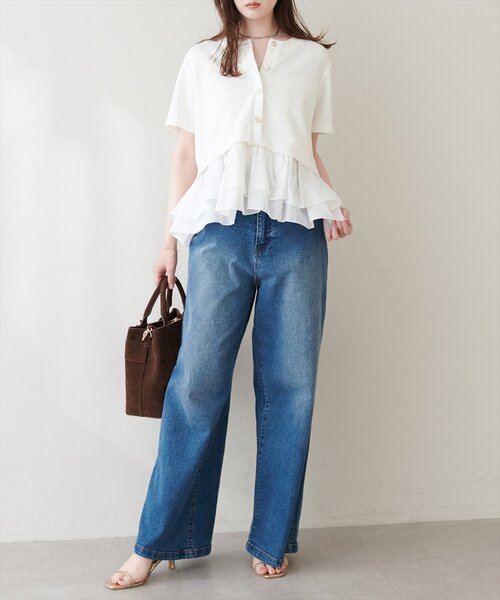 natural couture(ナチュラルクチュール)の「ソフトダンボールドッキングペプラムTOPS(Tシャツ/カットソー・レディース・オフホワイト/ブラウン/ブラック/ネイビー・FREE)」の9枚目の写真